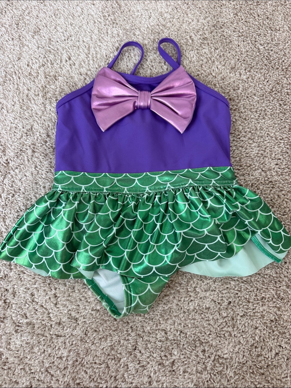 Purple and Green Mermaid Skirted Kids Costume Swimsuit with Pink Bow